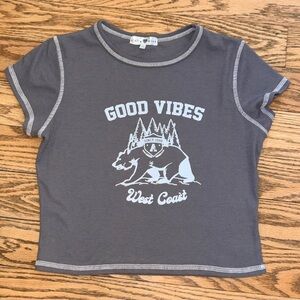 Stella Viva Gray "Good Vibes" West Coast Bear Crop Top